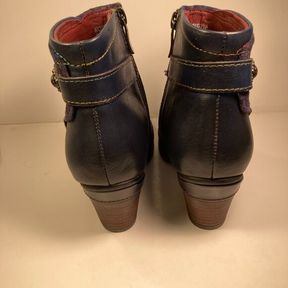 L'artiste, Socute TP Spring Step Navy Leather and Suede Booties.  Size 6.5 - Picture 6 of 10